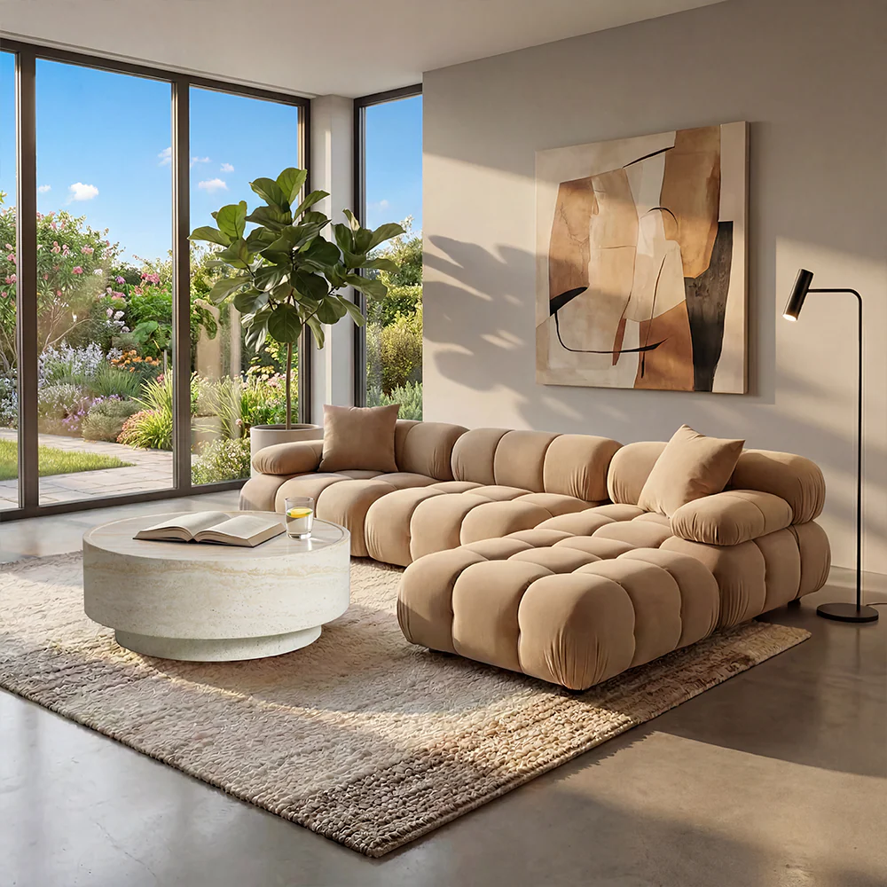 Forma Sectional Sofa Camel Velvet - Image 2