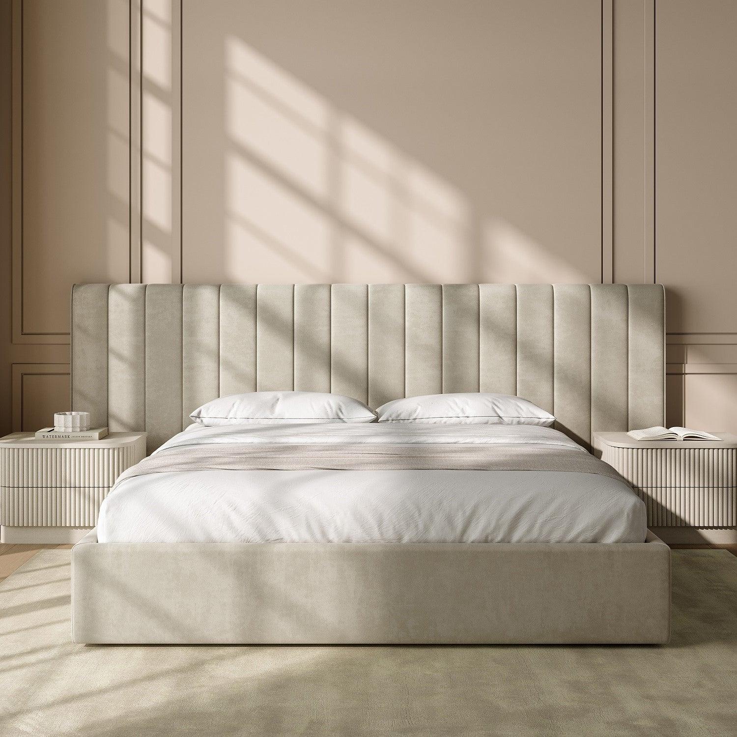 Rune King Bed Beige Velvet - Image 4